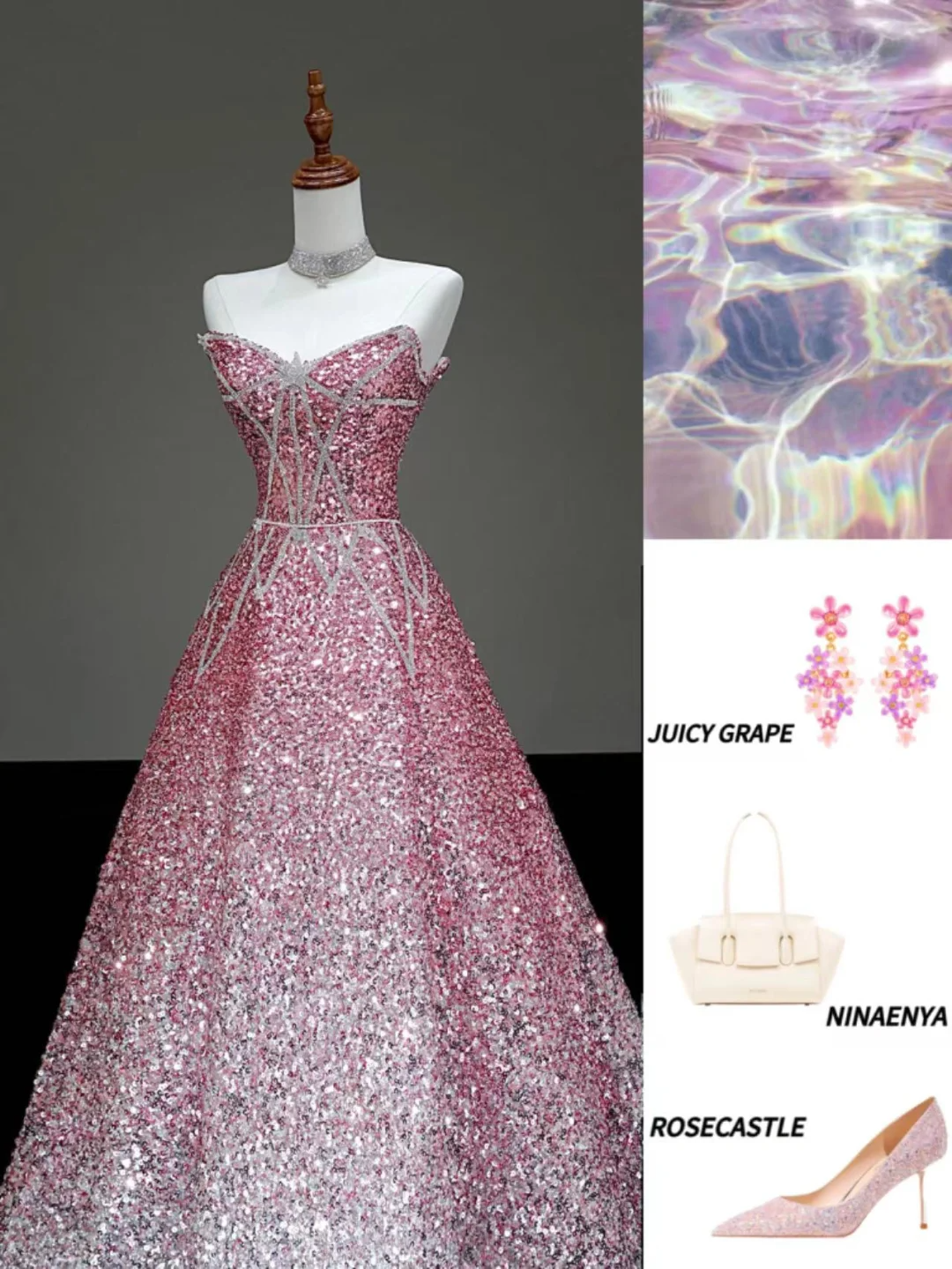 Fairy-tale Ball Gown Sweetheart Sequin Pink Silver Long Prom Dresses Evening Dresses DP640