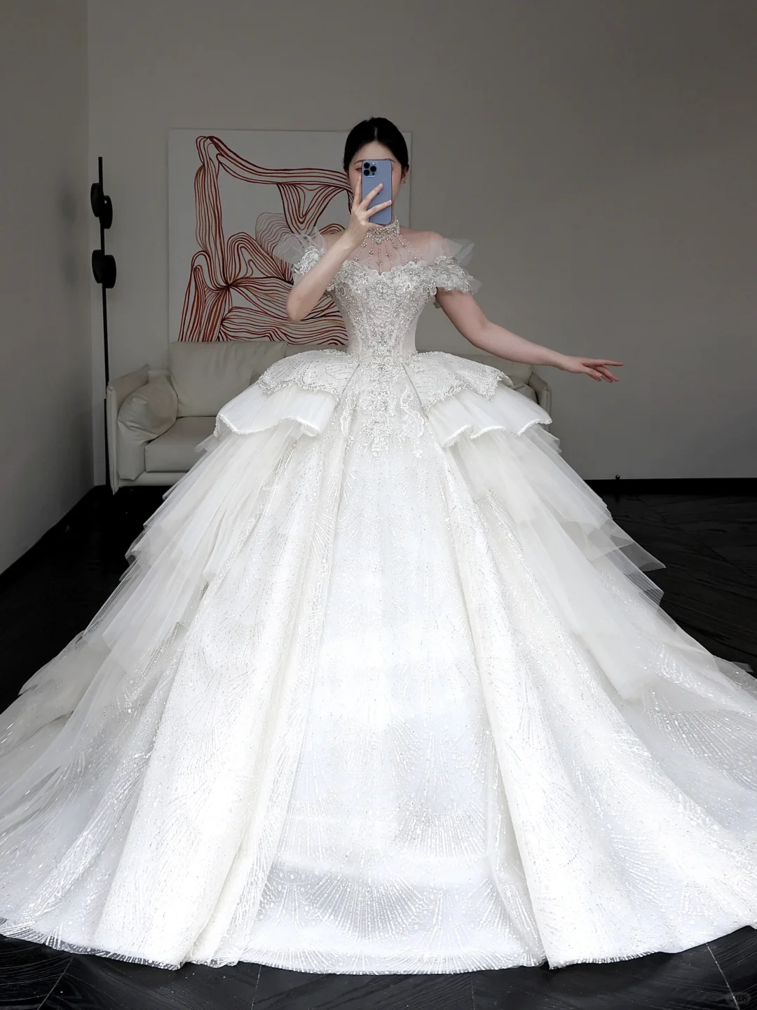 Luxury Ball Gown Wedding Dresses Off The Shoulder Short Sleeves Sequin Wedding Dress With Train DP658