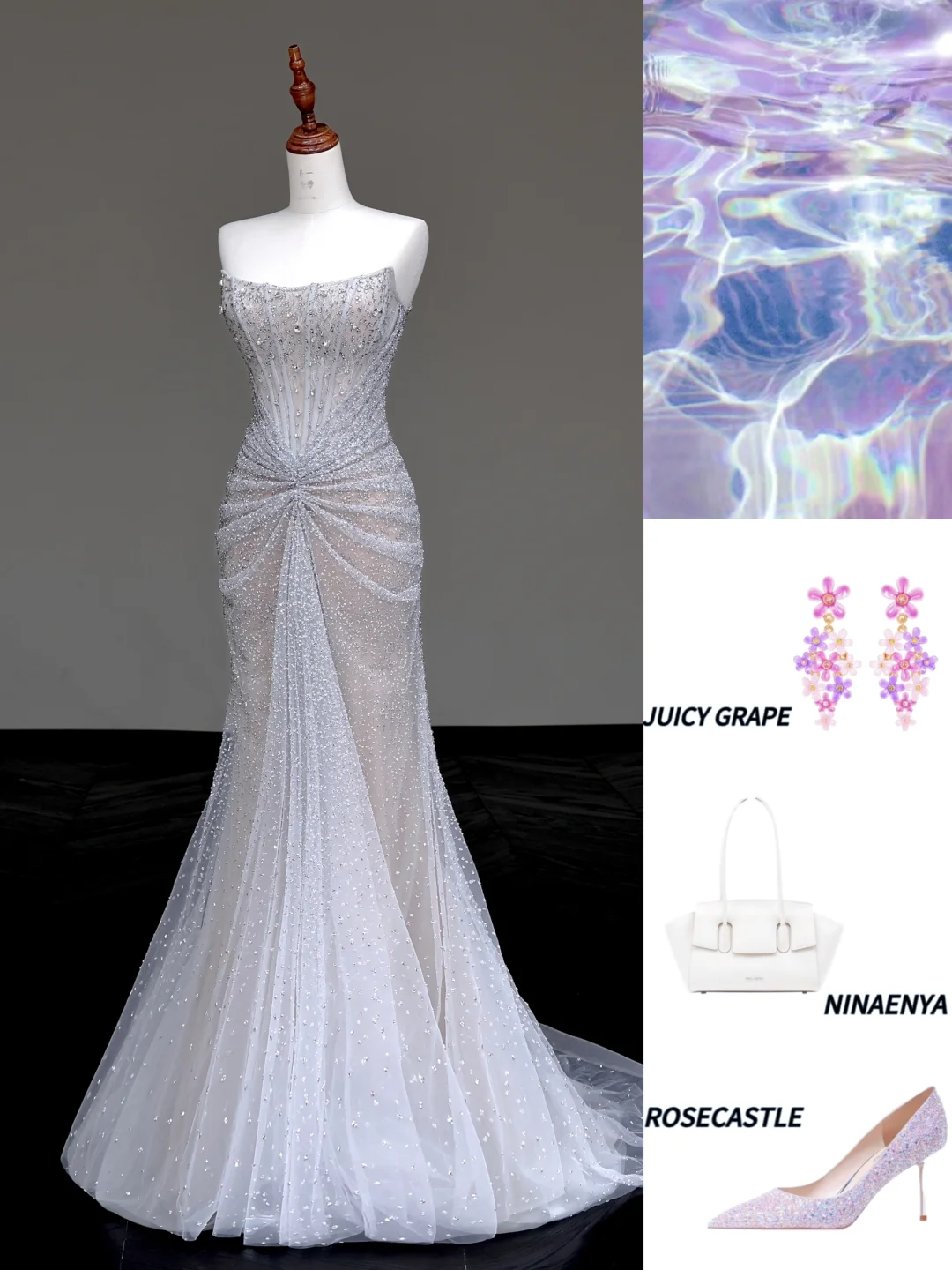 Gorgeous Mermaid Strapless Silver Gray Sequin Long Prom Dresses Graduation Dresses DP655