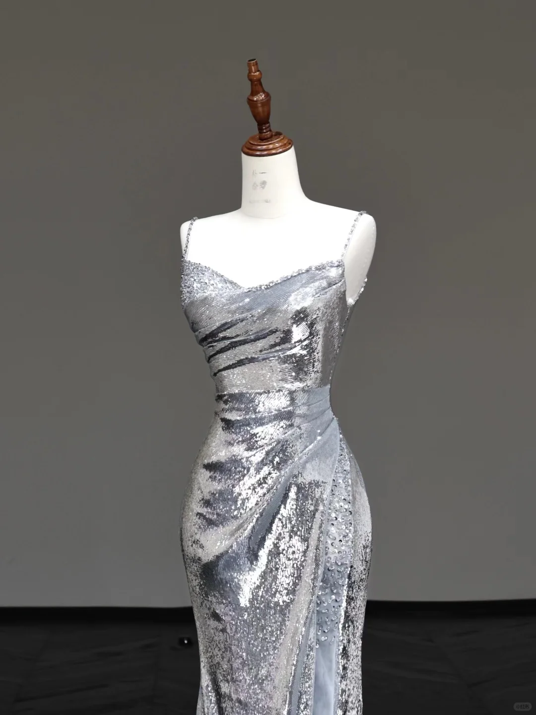 Gorgeous Mermaid Spaghetti Straps Silver Gray Sequin Long Prom Dresses Graduation Dresses DP656