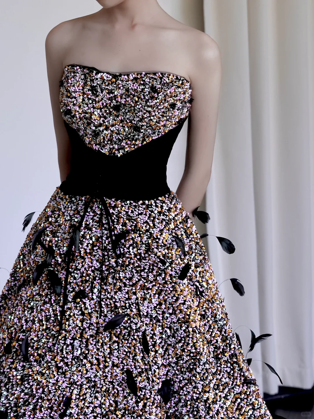 Gorgeous Ball Gown Strapless Black Sequin Long Prom Dresses Graduation Dresses DP669
