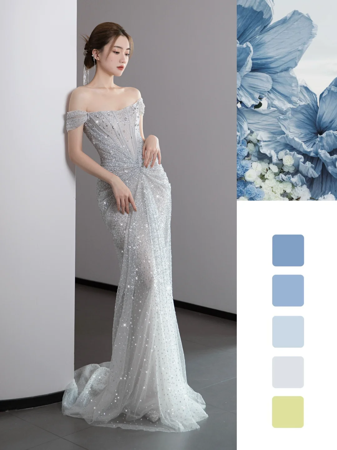 Gorgeous Mermaid Off The Shoulder Silver Gray Sequin Long Prom Dresses Graduation Dresses DP671