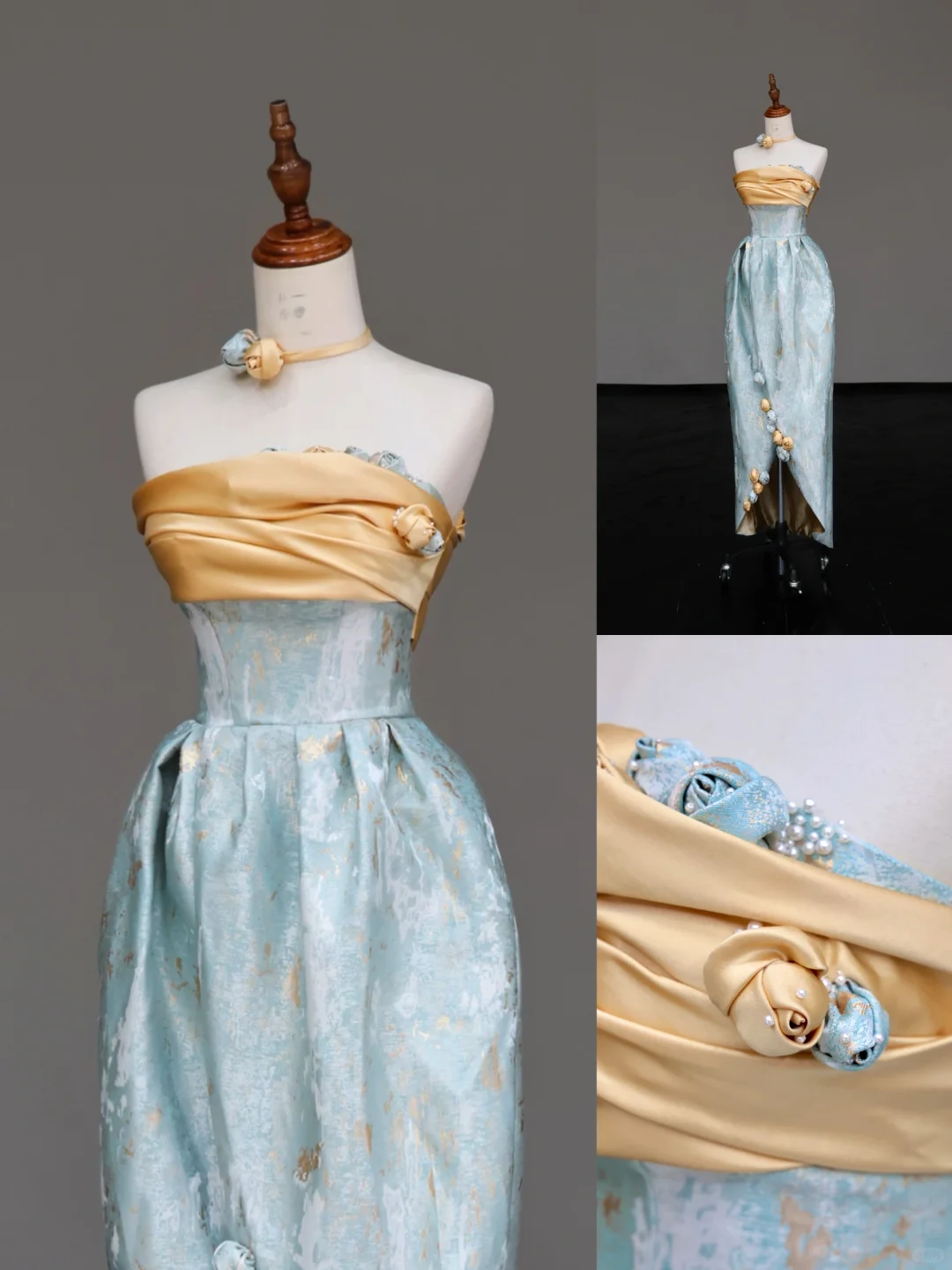 Gorgeous A Line Strapless Satin Blue Long Prom Dresses Graduation Dresses DP683