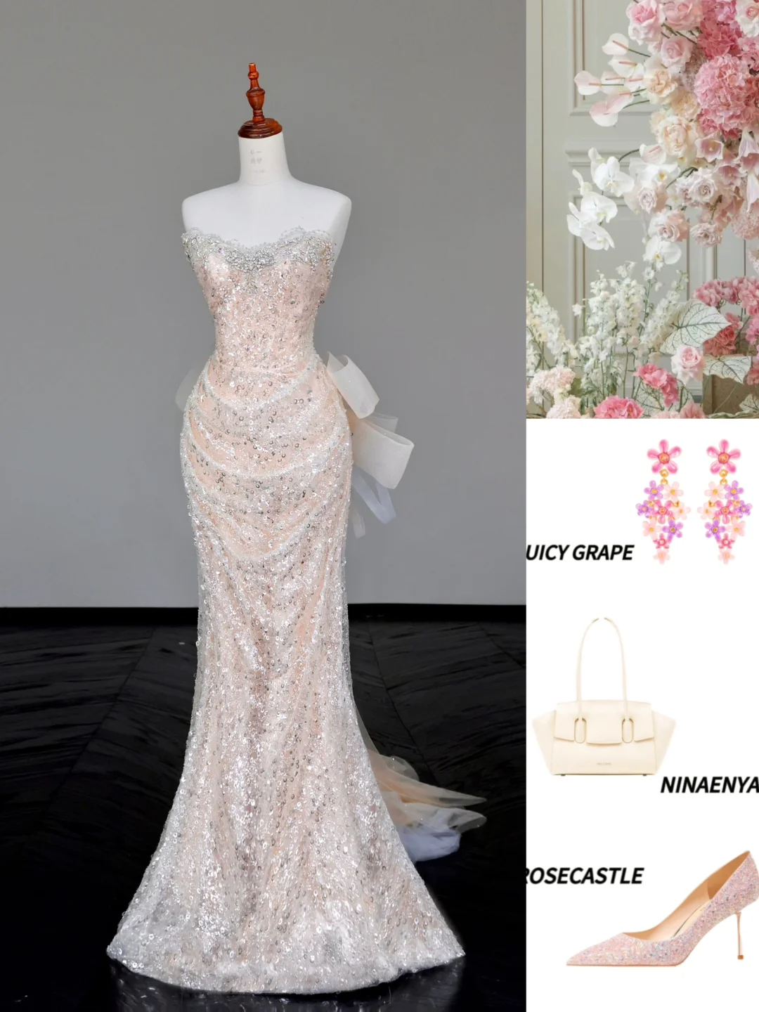 Gorgeous Mermaid Sweetheart Sequin Champagne Long Prom Dress Party Dress Graduation Dresses DP697