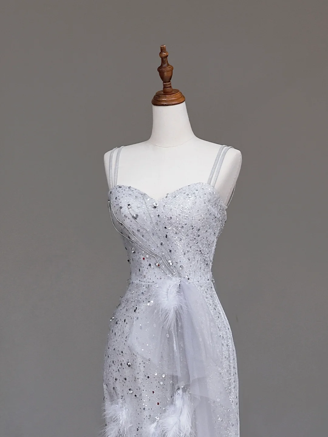 Gorgeous A Line Spaghetti Straps Sequin Silver Long Prom Dress Party Dress Graduation Dresses DP713