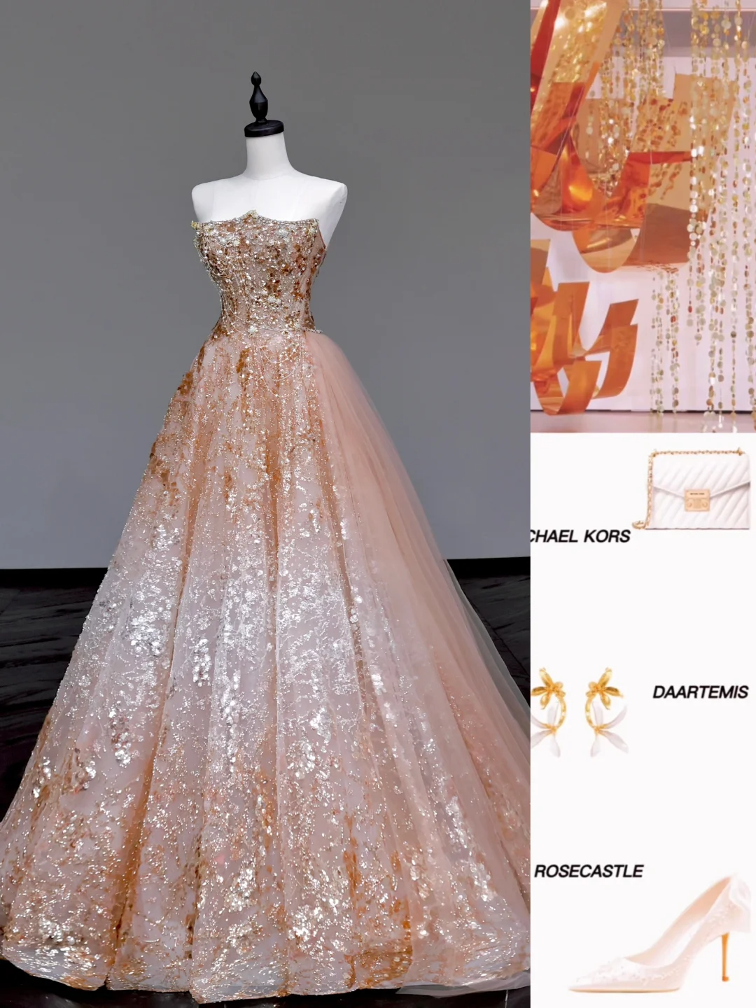 Gorgeous Ball Gown Strapless Sequin Long Prom Dress Party Dress Graduation Dresses DP718