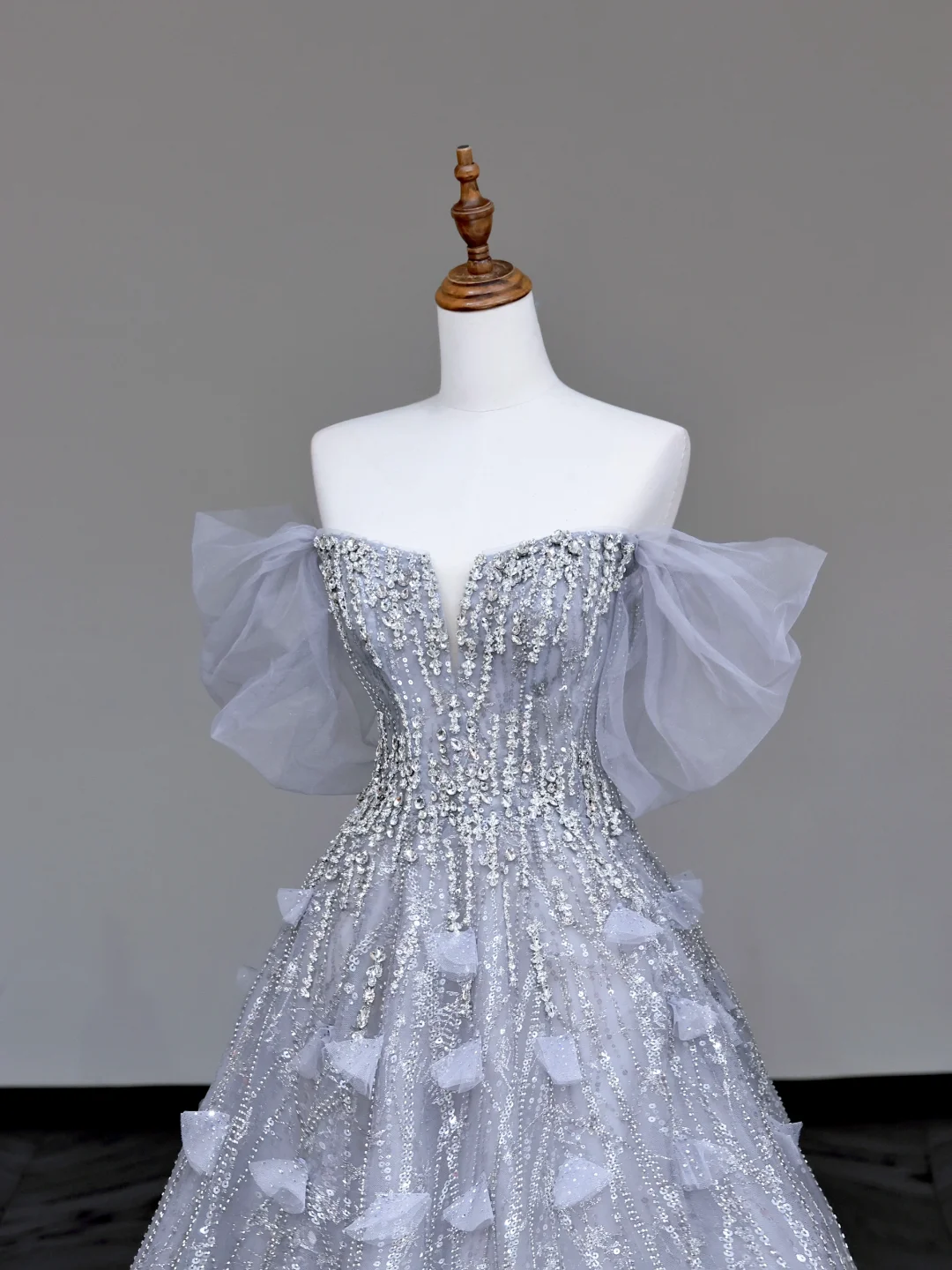 Gorgeous Ball Gown Off The Shoulder Silver Gray Sequin Long Prom Dresses Graduation Dresses DP721