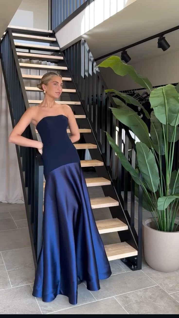 Classy Mermaid Strapless Royal Blue Prom Dresses Satin Summer Wedding Guest Dresses Wedding Guest Outfits DP738