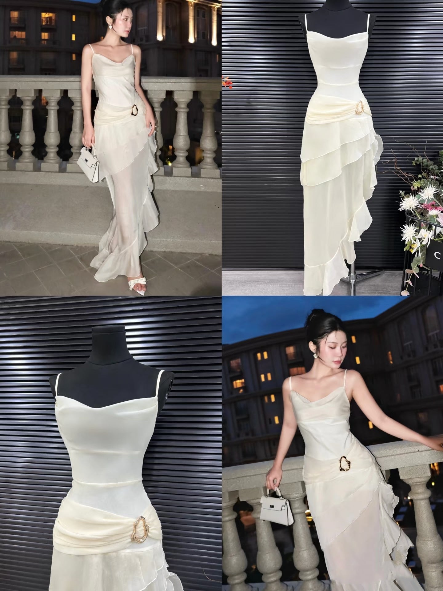 Gorgeous High Low Straps Ivory Chiffon Prom Dresses Formal Summer Wedding Guest Dresses Wedding Guest Outfits DP754