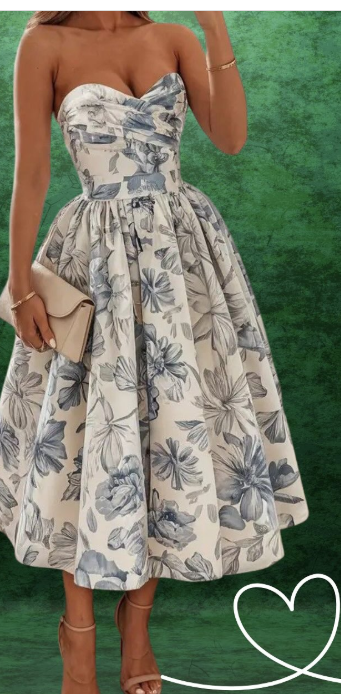 Robe de soirée élégante à fleurs bleues pour invité de mariage, tenue de soirée élégante, longueur thé, DP769