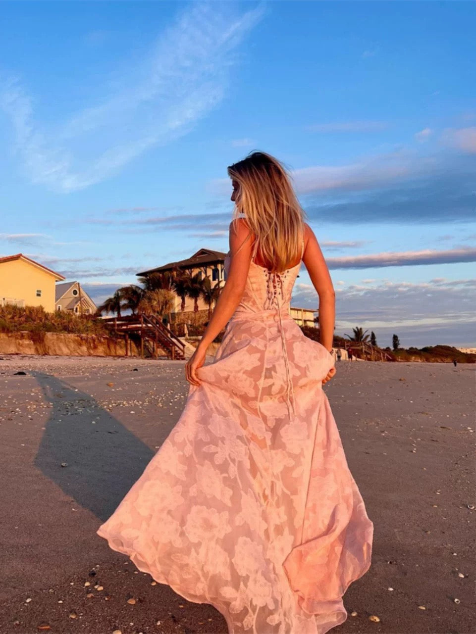 Wunderschöne A-Linie Träger Hellhimmelblau Spitze Ballkleider Formale Sommer Hochzeitsgastkleider Hochzeitsgast-Outfits DP776