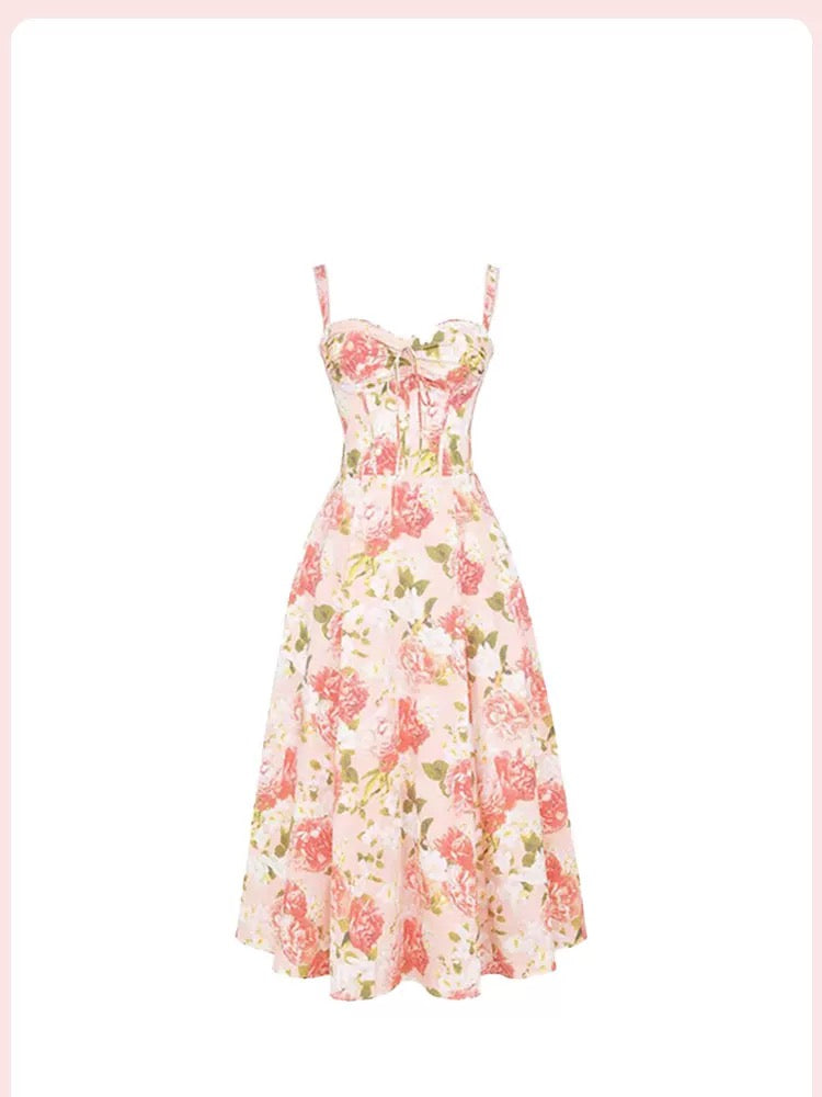 Elegant Wedding Guest Outfit Ball Gown Pink Floral Formal Night Dresses Summer Tea Length Wedding Guest Dresses DP783