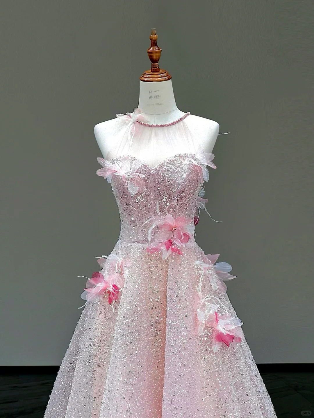 Stunning Ball Gown High Neckline Pink Sequin Long Prom Dress Party Dress Graduation Dresses DP868