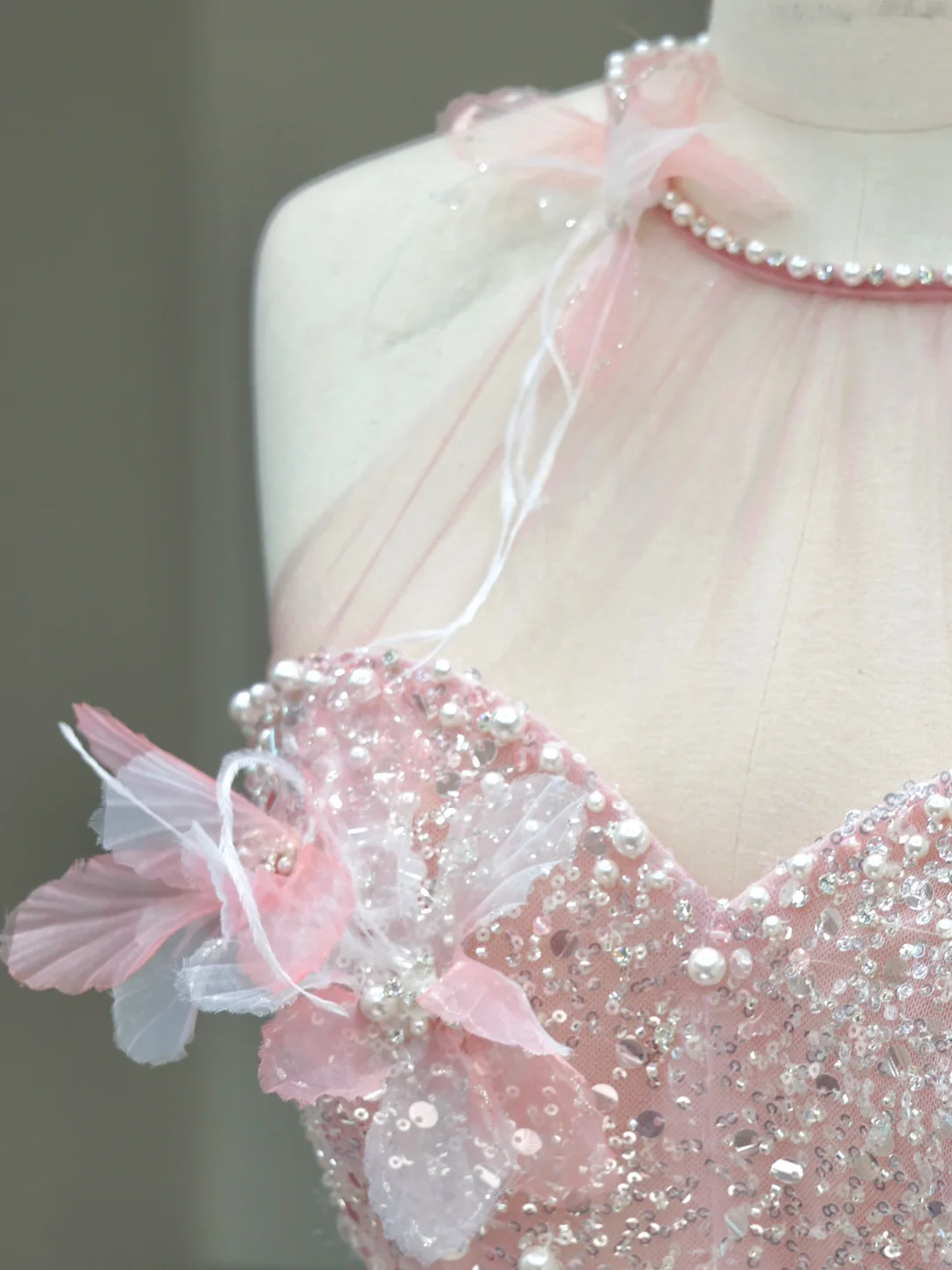 Stunning Ball Gown High Neckline Pink Sequin Long Prom Dress Party Dress Graduation Dresses DP868