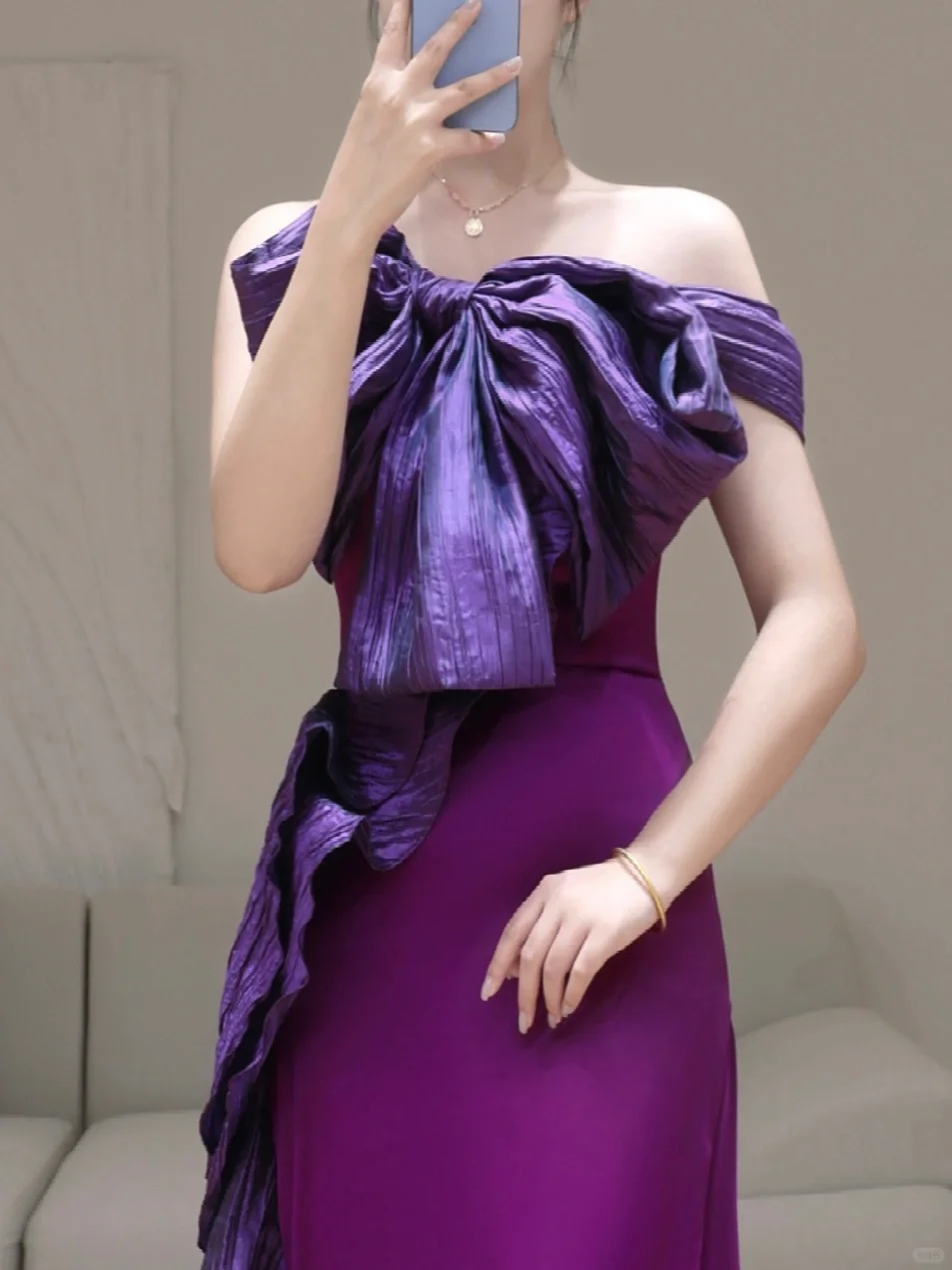 Gorgeous Mermaid Off The Shoulder Grape Satin Long Prom Dress Party Dress Graduation Dresses DP809