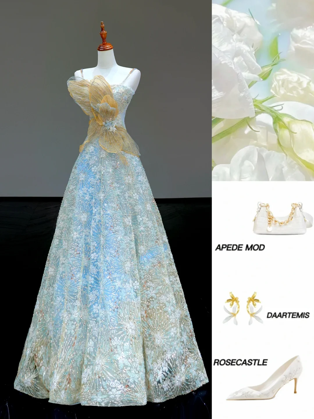 Gorgeous A line Spaghetti Straps Blue Sequin Long Prom Dress Party Dress Graduation Dresses DP821