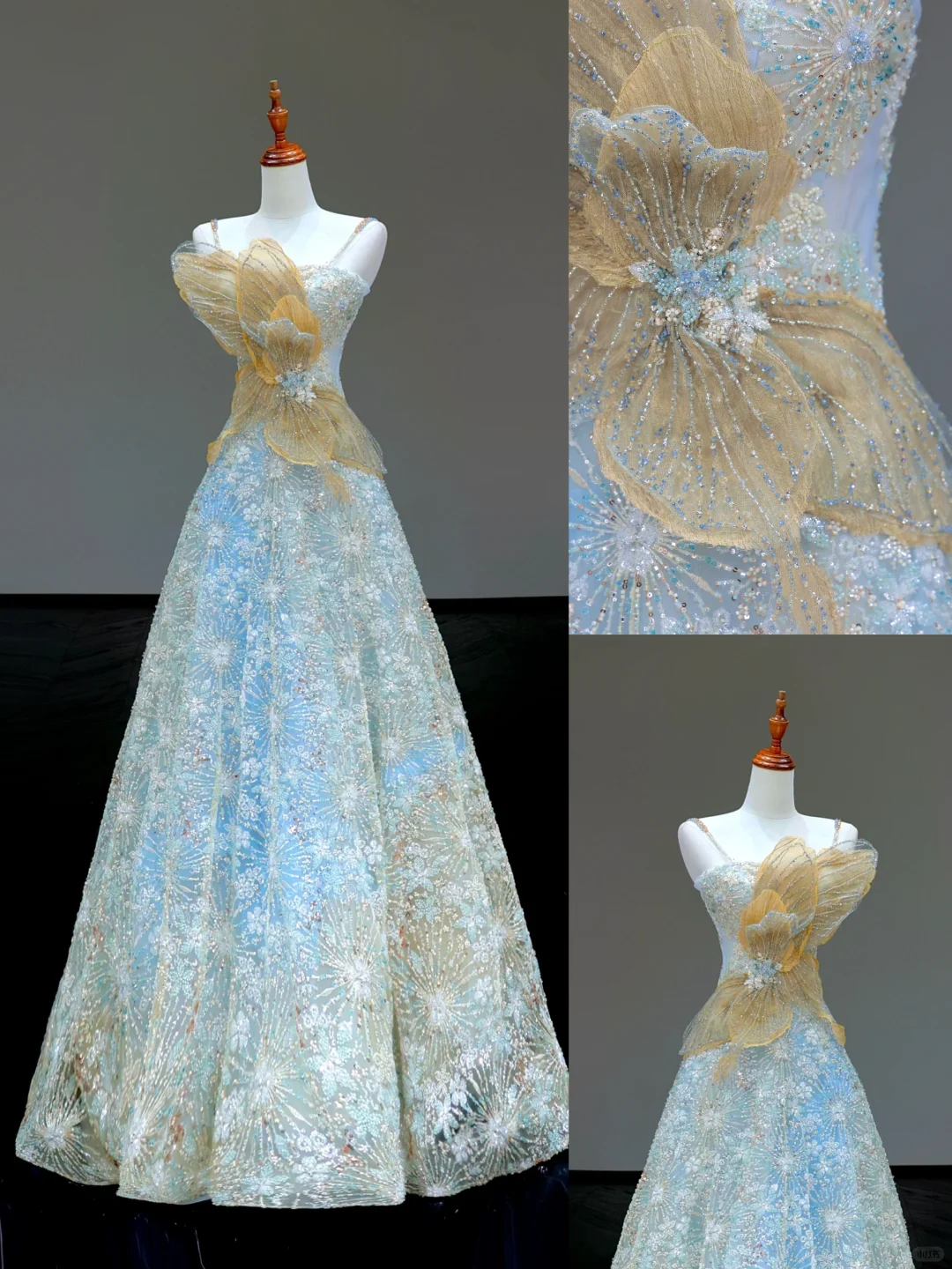 Gorgeous A line Spaghetti Straps Blue Sequin Long Prom Dress Party Dress Graduation Dresses DP821