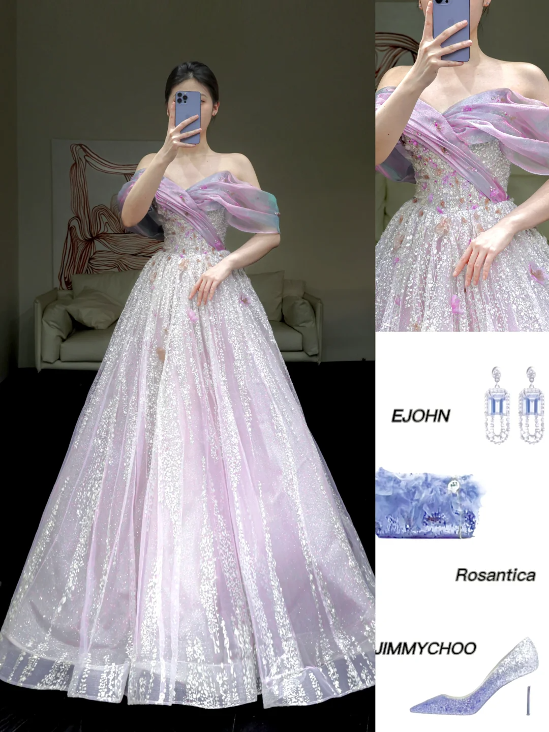 Gorgeous A line Off The Shoulder Lilac Sequin Long Prom Dress Party Dress Graduation Dresses DP857