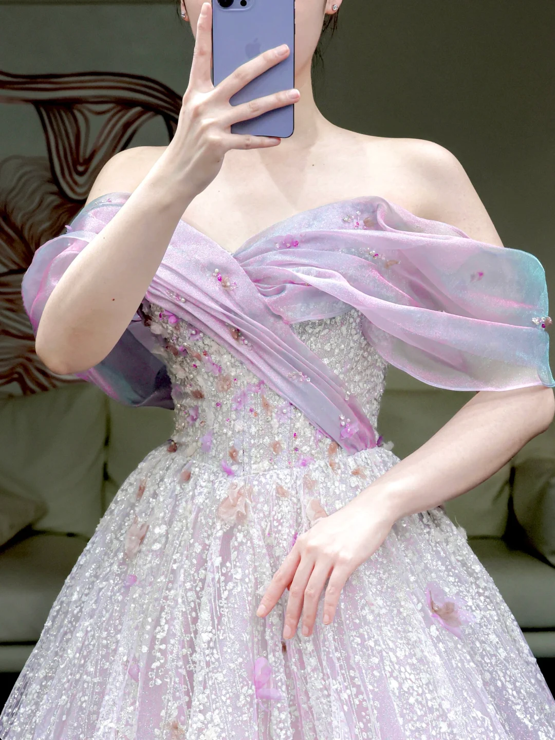 Gorgeous A line Off The Shoulder Lilac Sequin Long Prom Dress Party Dress Graduation Dresses DP857