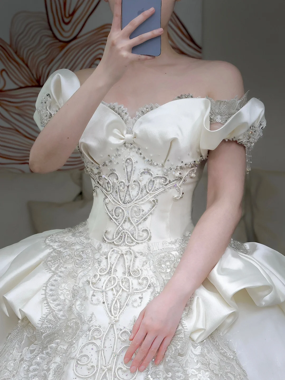 Princess Bridal Gown Ball Gown Off The Shoulder White Sequin Beads Wedding Dresses Winter Bridal Gowns DP861