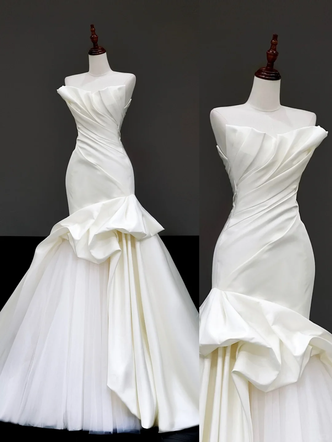 Einfaches Brautkleid Meerjungfrau trägerloses Satin weiße Brautkleider minimalistische Brautkleider DP870