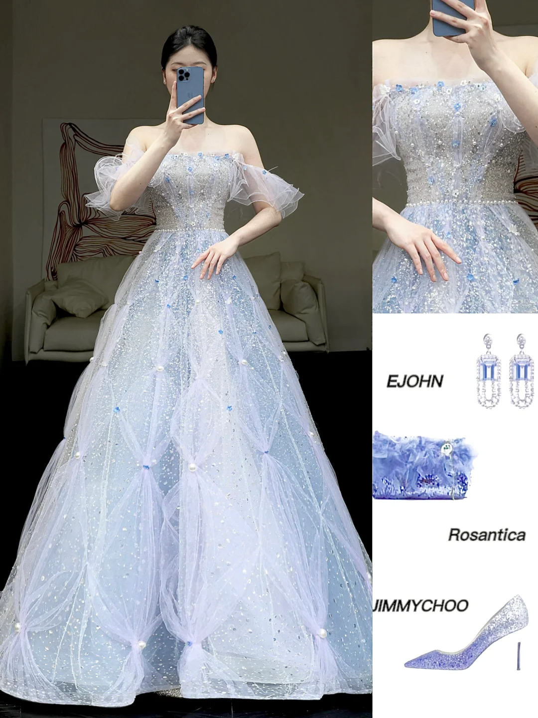 Elegant Glamour Ball Gown Blue Sequin Tulle Long Prom Dress Party Dress Evening Dresses DP876
