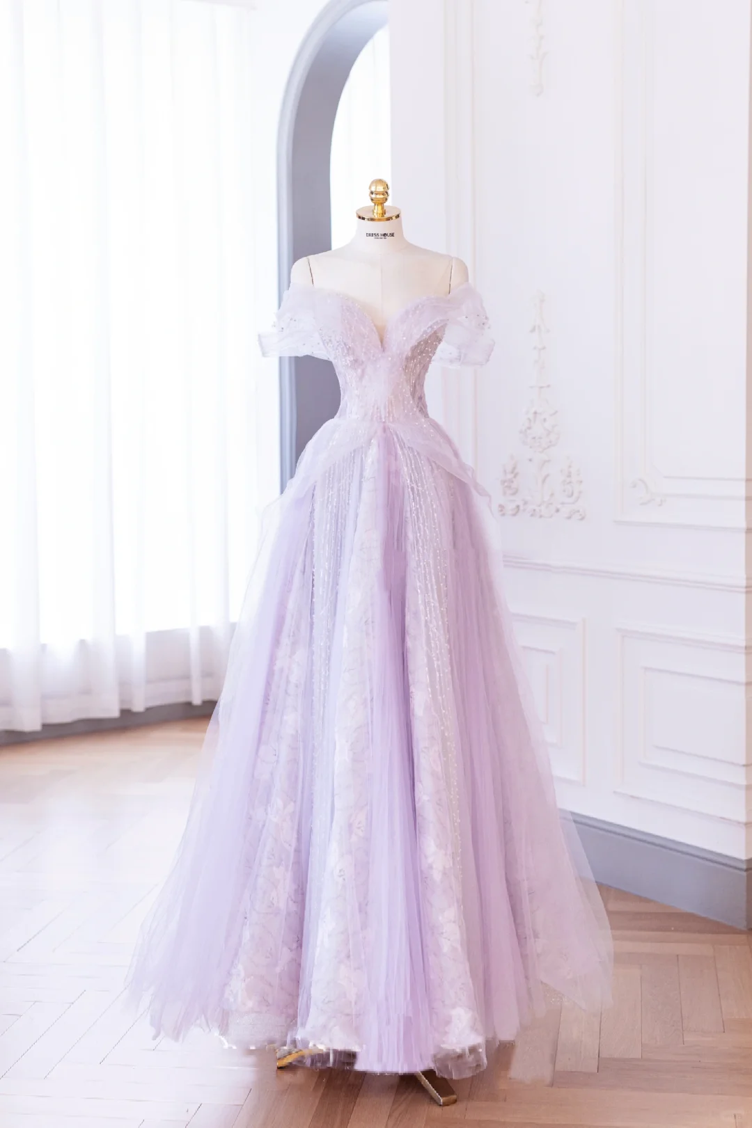 Elegant Glamour Ball Gown Off The Shoulder Lilac Tulle Prom Dress Party Dress Evening Dresses DP895
