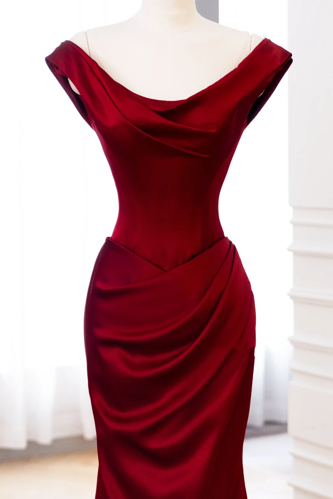 Classy Mermaid Burgundy Satin Long Evening Gowns Party Dress Evening Dresses DP898