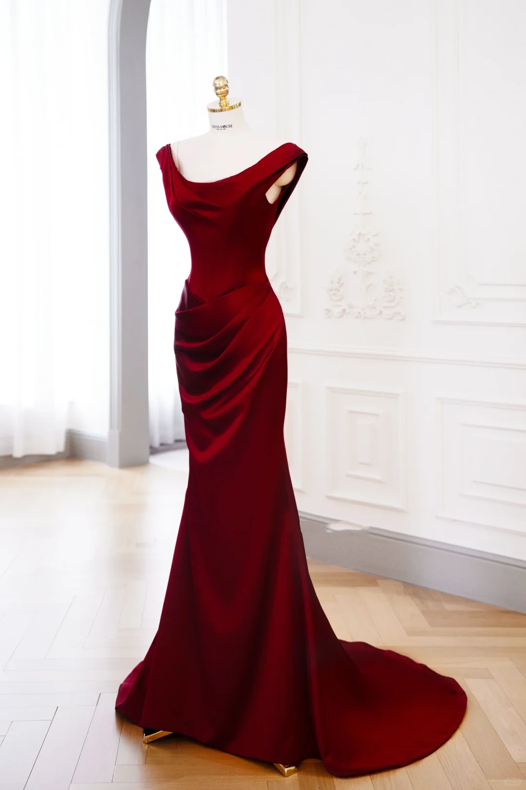 Classy Mermaid Burgundy Satin Long Evening Gowns Party Dress Evening Dresses DP898