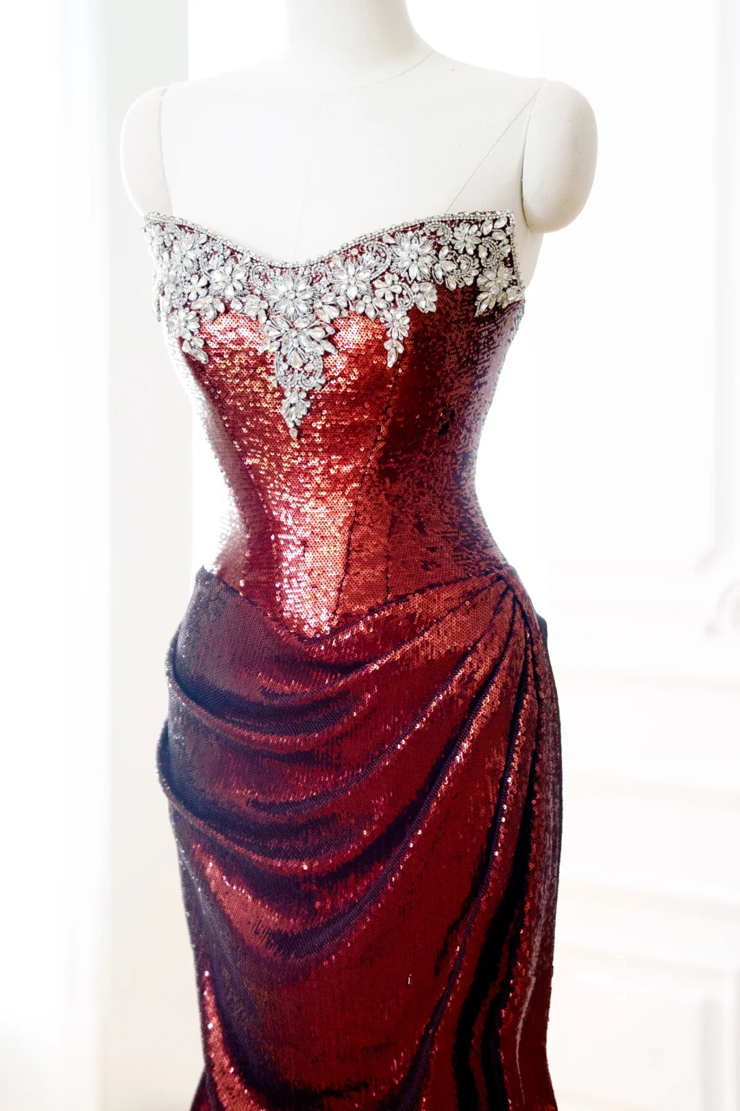 Classy Mermaid Burgundy Sequin Long Evening Gowns Party Dress Evening Dresses DP902