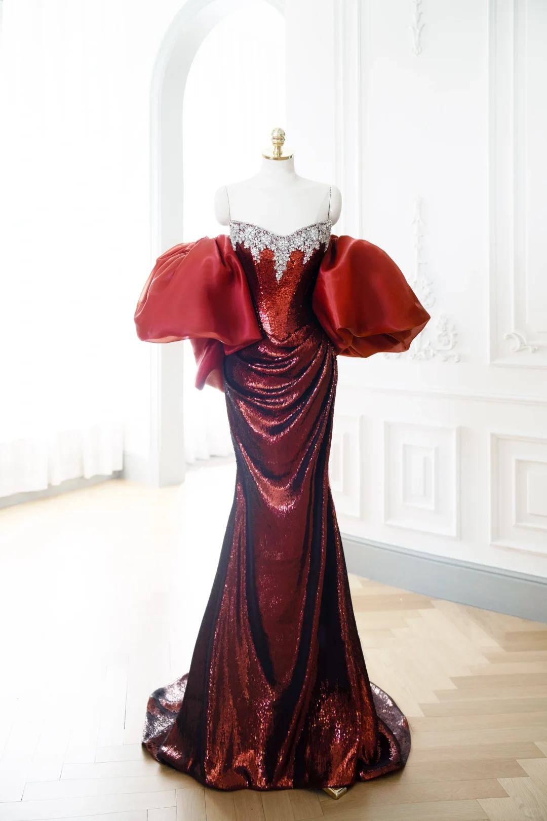Classy Mermaid Burgundy Sequin Long Evening Gowns Party Dress Evening Dresses DP902
