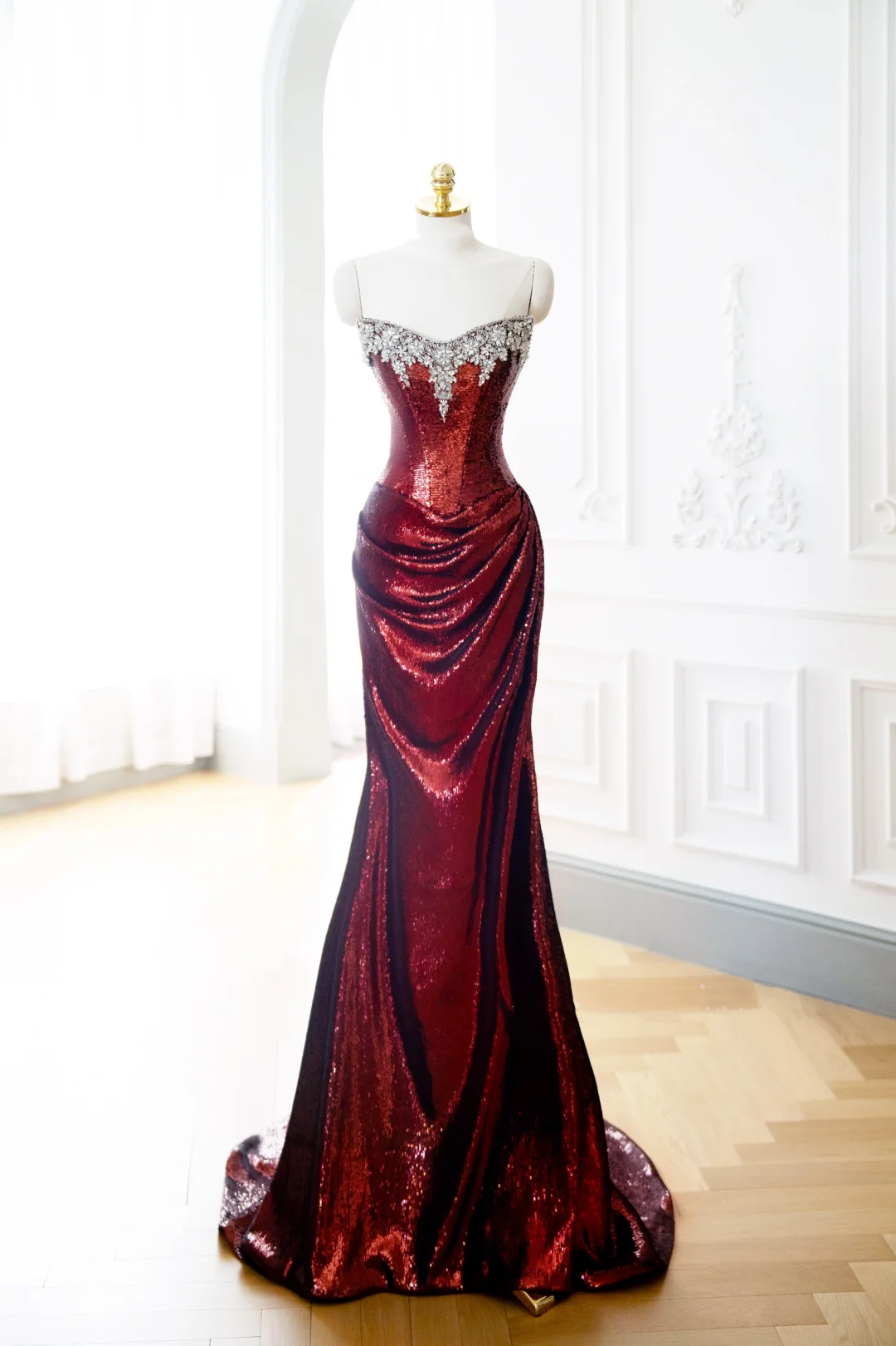 Classy Mermaid Burgundy Sequin Long Evening Gowns Party Dress Evening Dresses DP902