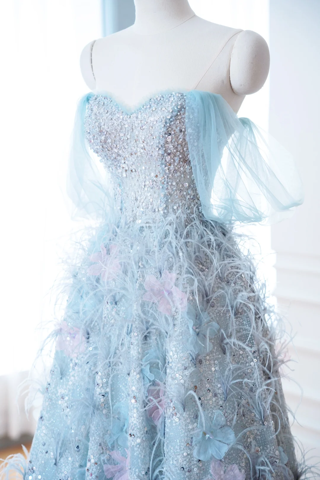 Elegant Glamour Ball Gown Sweetheart Sequin Blue Prom Dress Party Dress Evening Dresses DP903