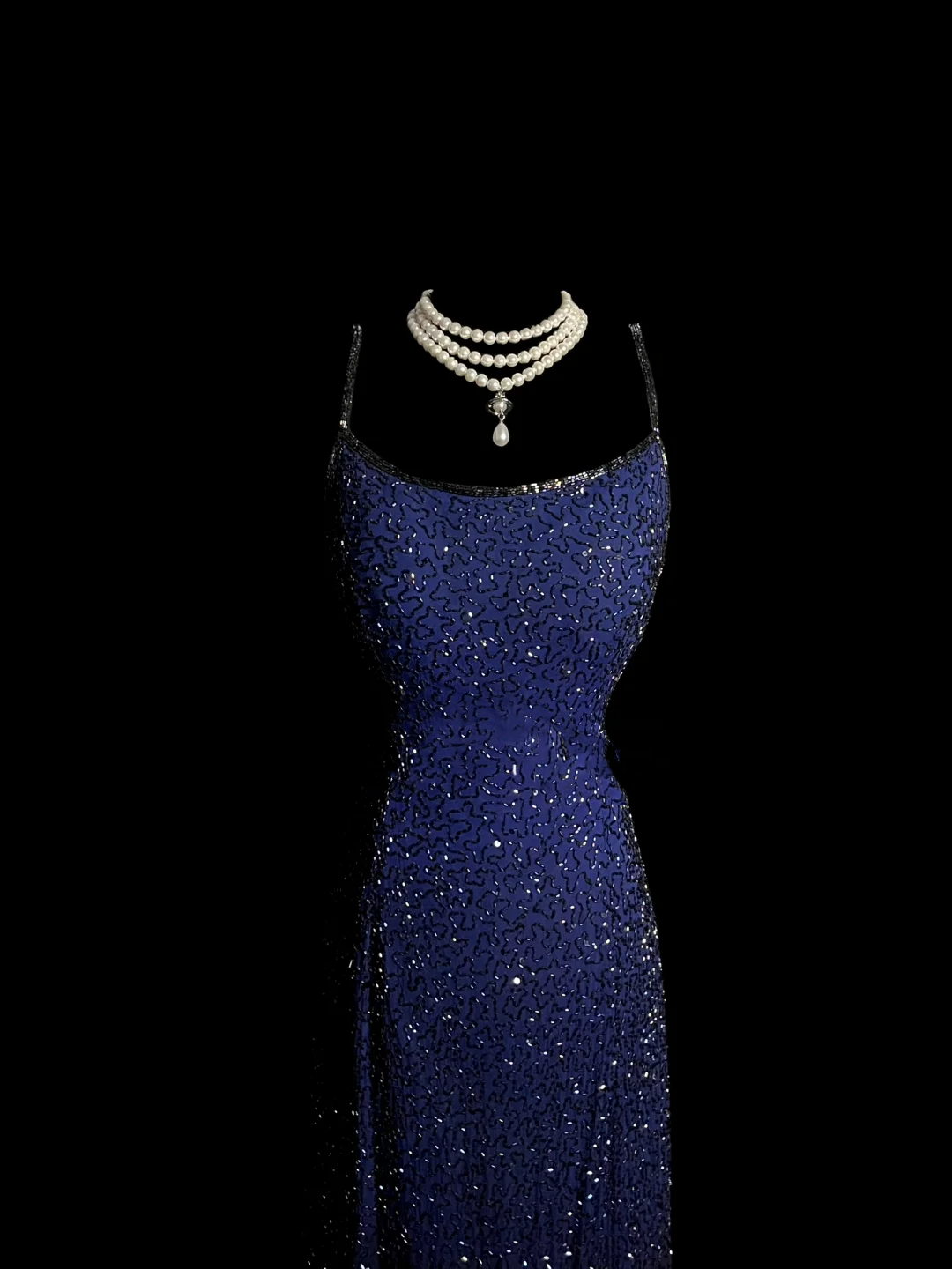 Vintage Mermaid Spaghetti Straps Blue Backless Sequin Long Prom Dresses Party Dress Evening Dress DP930
