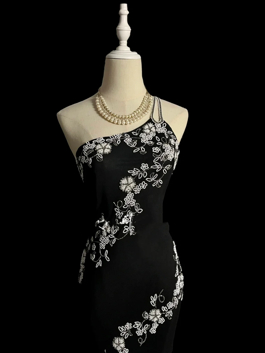 Robe de soirée noire style fourreau rétro asymétrique, robe de bal, DP941