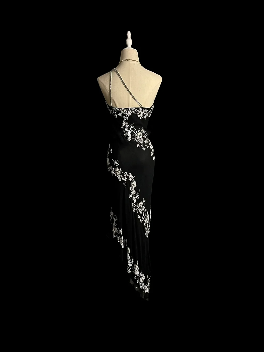 Robe de soirée noire style fourreau rétro asymétrique, robe de bal, DP941