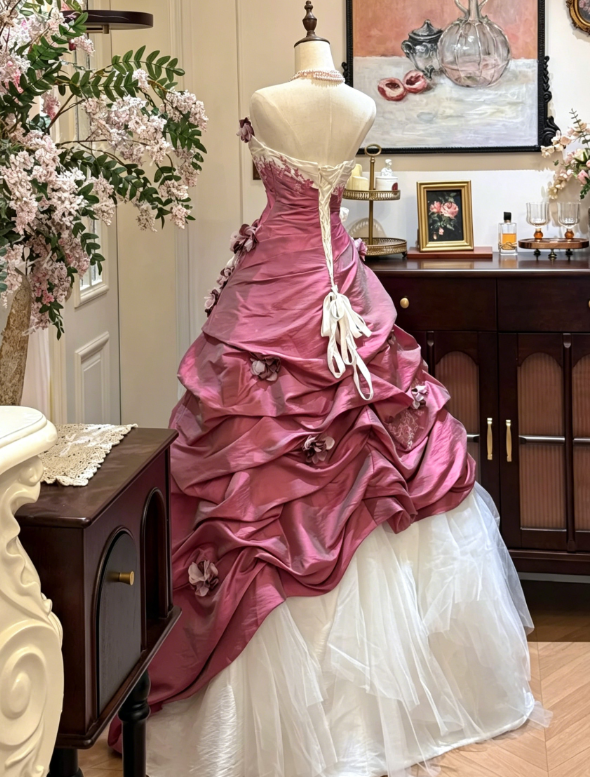 Märchenhafte Ballkleid Lange Quinceanera Kleid Tüll Applikation Geburtstagskleid Pflaume Sweet 16 Kleid DQ003