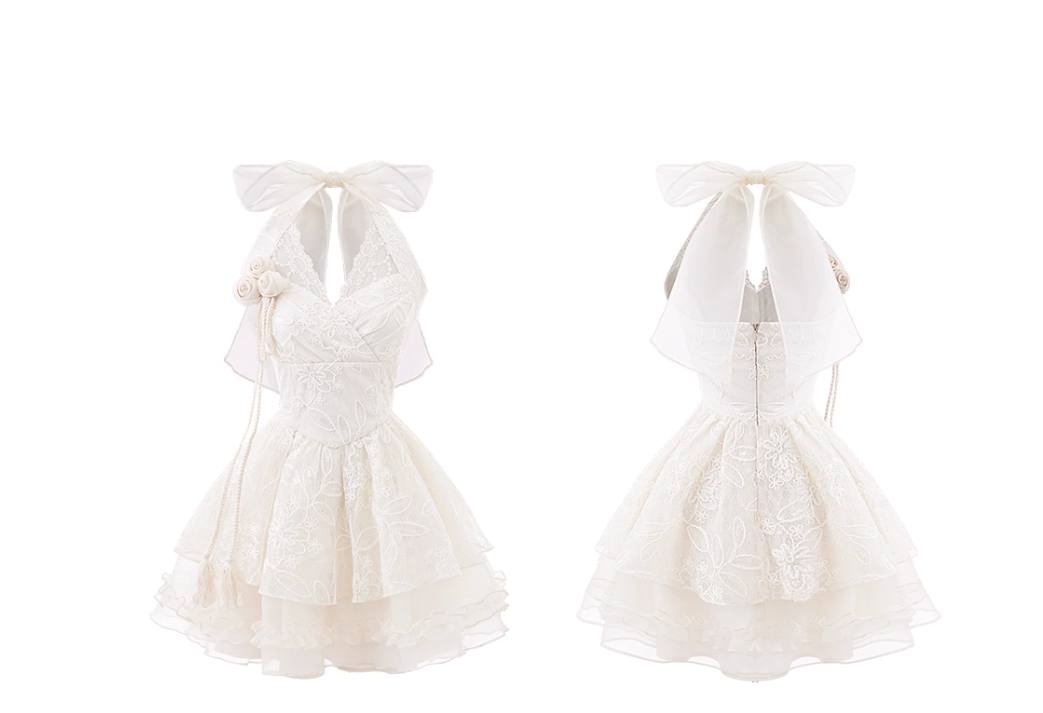Pretty Ball Gown Halter Ivory Lace Short Mini Formal 8th Grade Homecoming Dresses Summer Middle School Hoco Dress Homecoming Outfits DH682