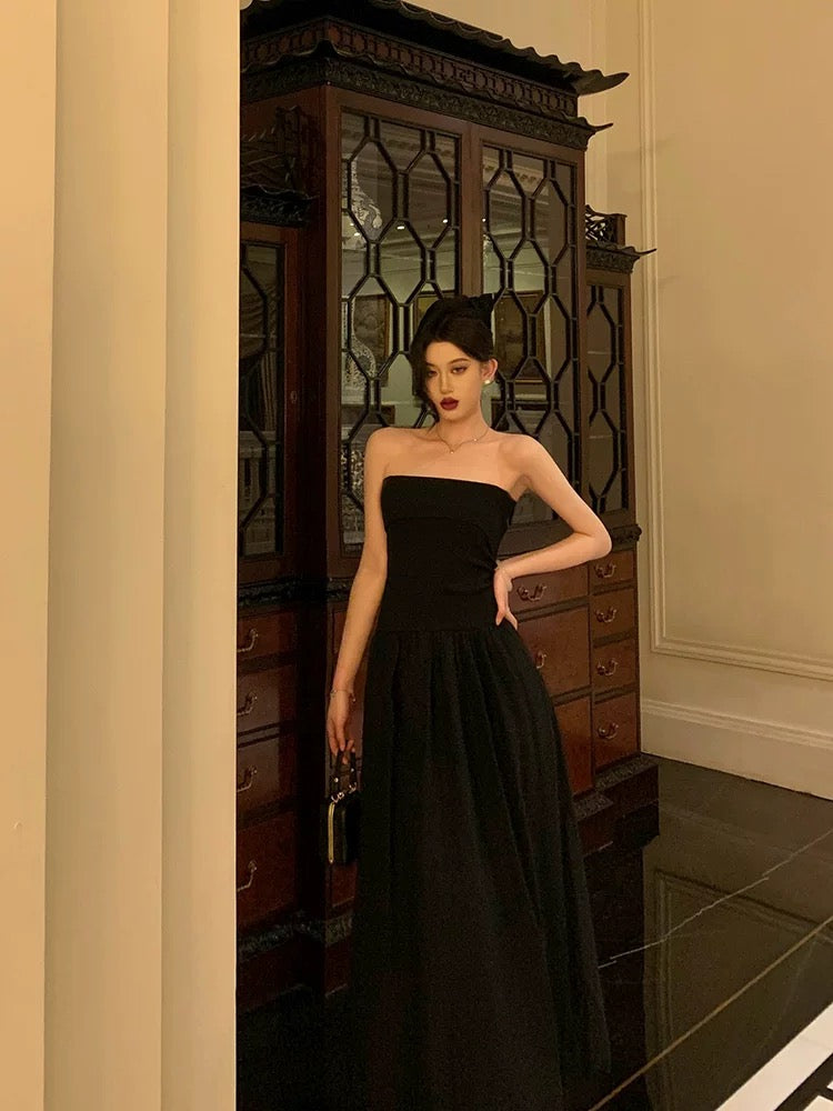Sexy A Line Strapless Black Sleeveless Prom Dresses Party Dress Summer Birthday Outfits 18th Birthday Dresses W814