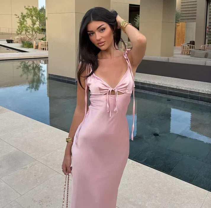 Classy Pink Mermaid Straps Satin Prom Dresses Formal Summer Wedding Guest Dresses Wedding Guest Outfits DP732