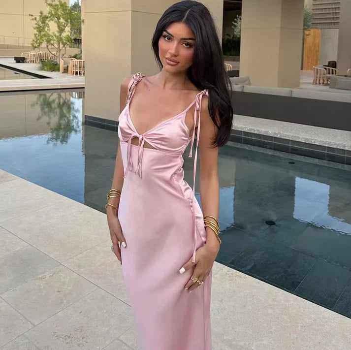 Classy Pink Mermaid Straps Satin Prom Dresses Formal Summer Wedding Guest Dresses Wedding Guest Outfits DP732