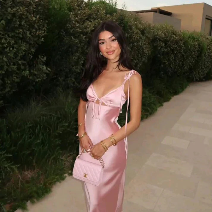 Classy Pink Mermaid Straps Satin Prom Dresses Formal Summer Wedding Guest Dresses Wedding Guest Outfits DP732