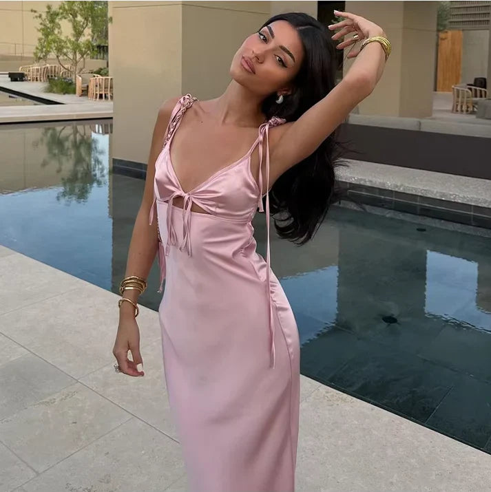 Classy Pink Mermaid Straps Satin Prom Dresses Formal Summer Wedding Guest Dresses Wedding Guest Outfits DP732