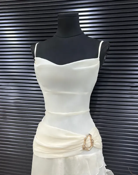 Gorgeous High Low Straps Ivory Chiffon Prom Dresses Formal Summer Wedding Guest Dresses Wedding Guest Outfits DP754