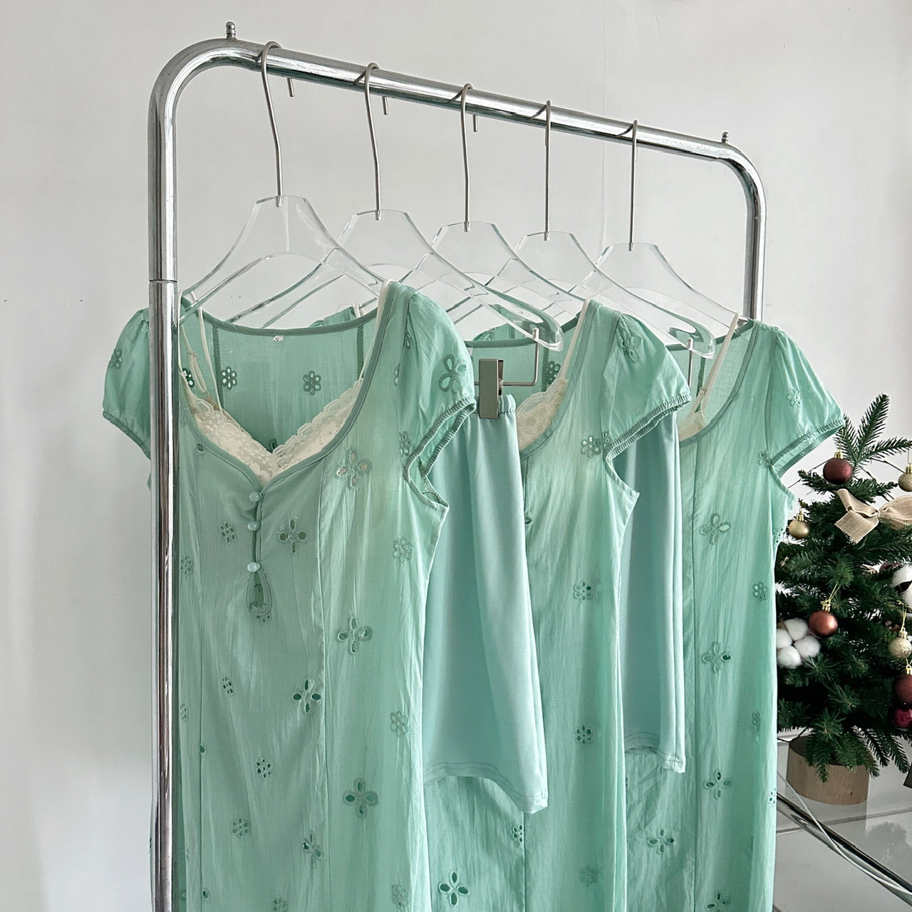 Tea Break French Puff Sleeve Hollow First Love Fishtail Dress 3-Piece Set DP0004
