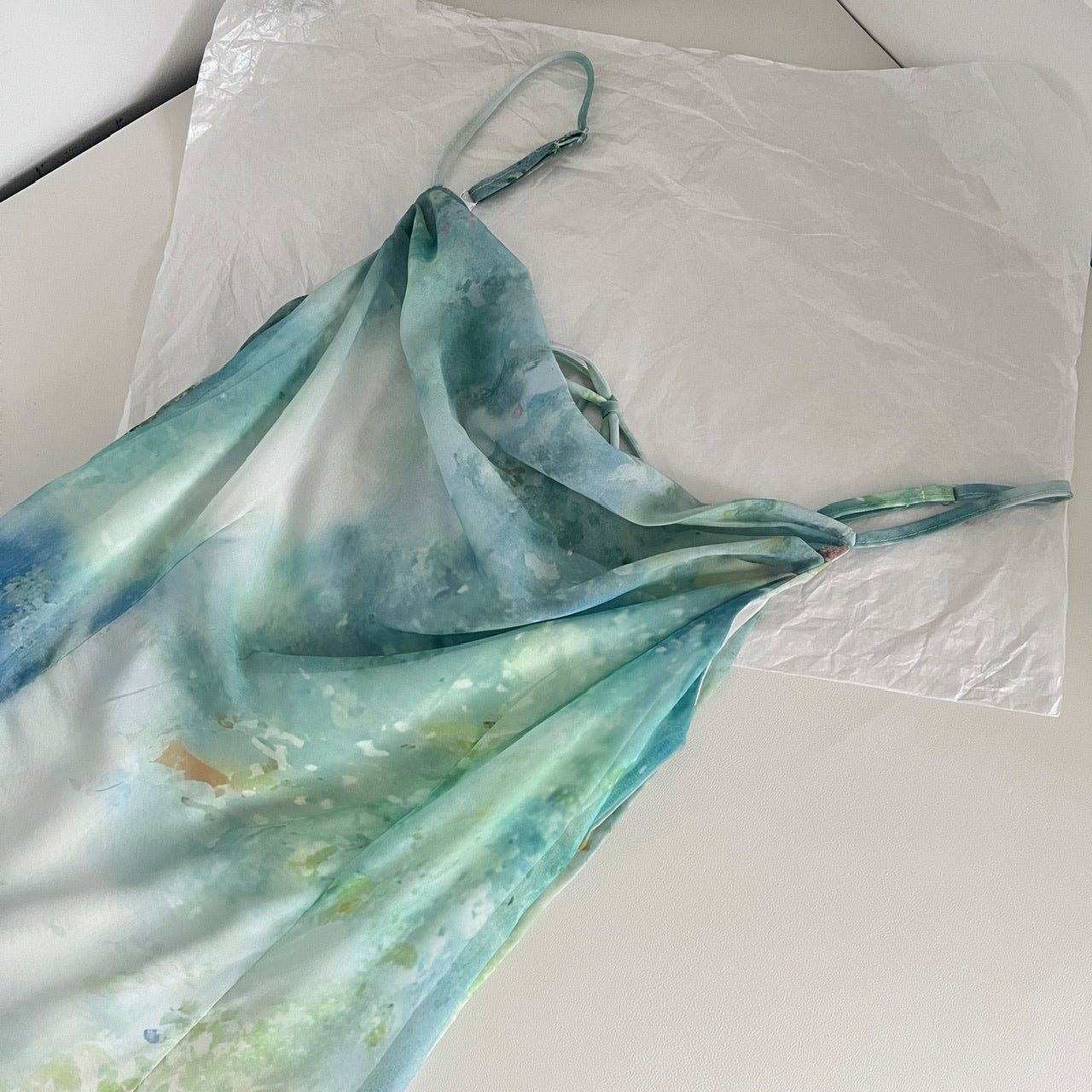 Robe d'été longue verte à bretelles spaghetti et motif sirène pour femme DP0016