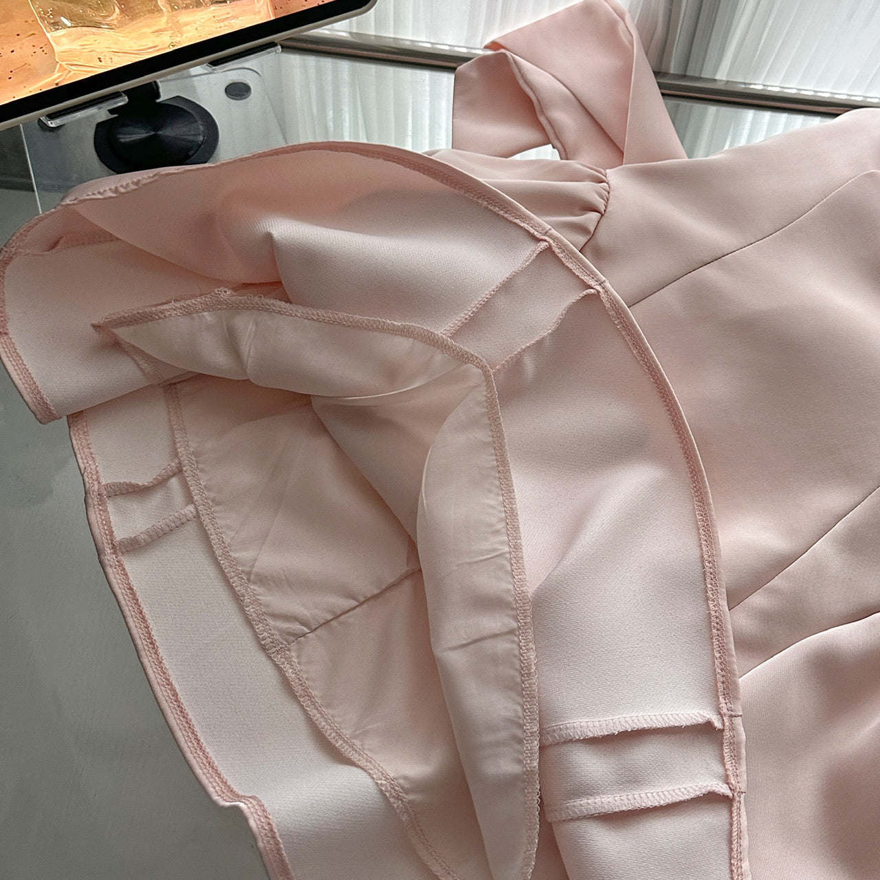 Robe trapèze décontractée en satin rose, tenue d'été courte, tenue de vacances, DP1407