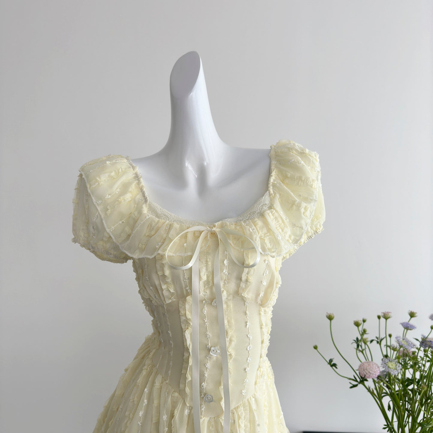 Robe d'été courte jaune à fleurs, décolleté carré, jolie robe trapèze, tenue de fête pour femmes, DP0122