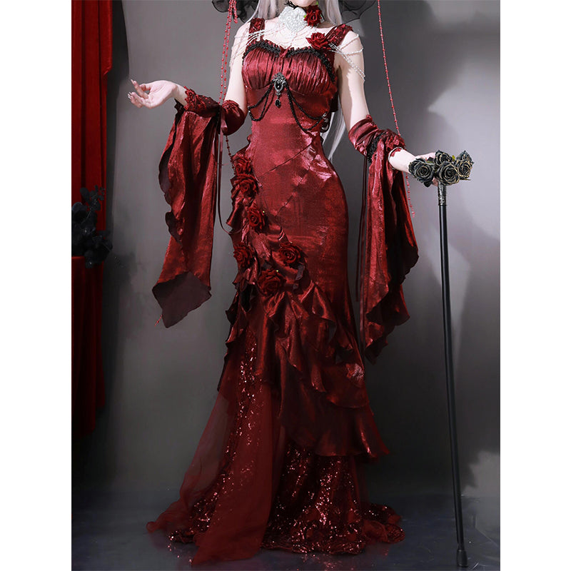 Vintage High Low Spaghetti Straps Burgundy 16th Birthday Dress Lolita Dress Satin Birthday Outfits DP0217