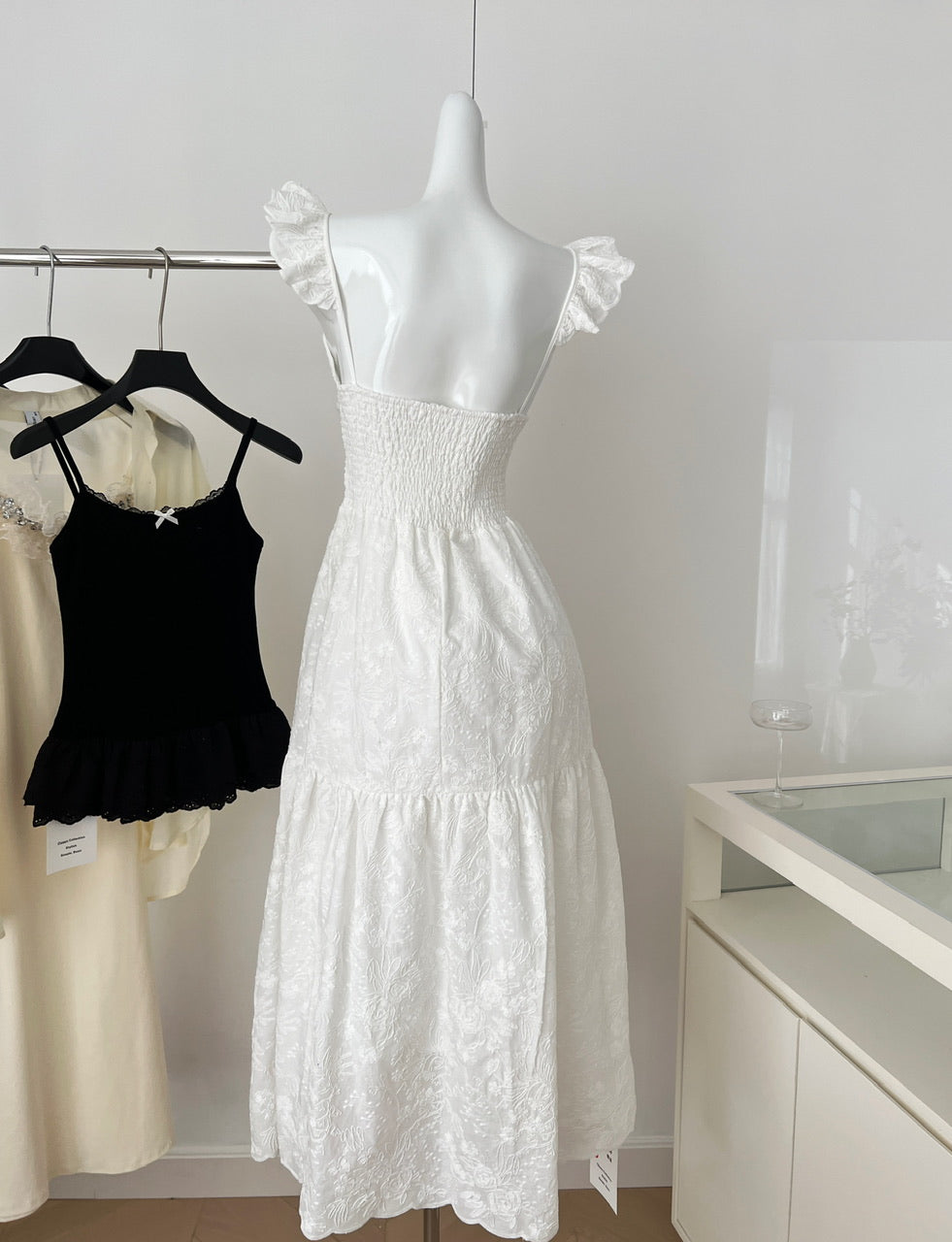 Sexy A Line Spaghetti Straps Floral White Lace Summer Dress Holiday Party Outfits For Women DP0105